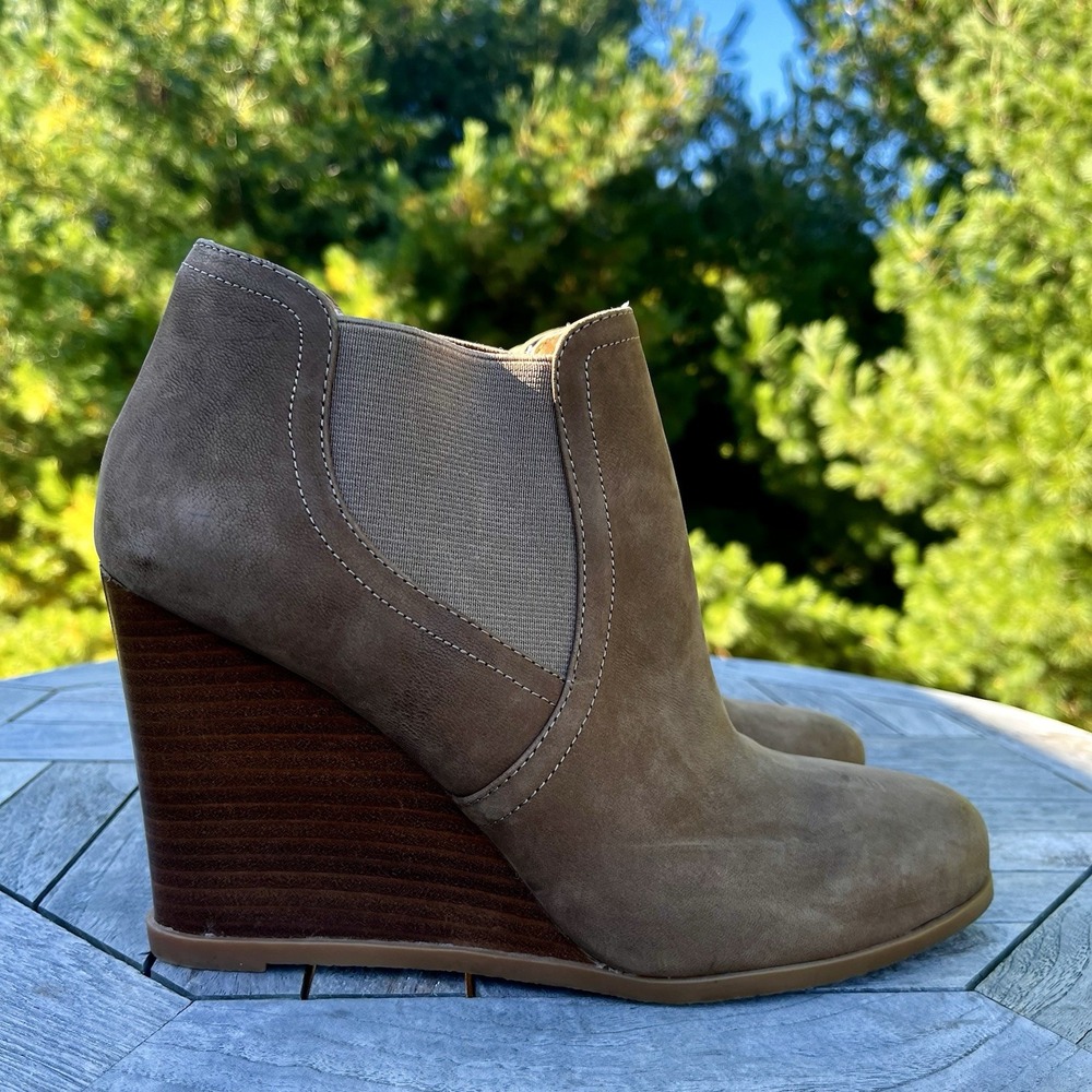 Audrey Brooke‎ Ankle Boot Wmns 10 Brown Leather Cindy Chelsea Wedge Stacked Heel